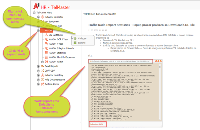 Figure 23: Dynamically generated TelMasterAdmin main menu.