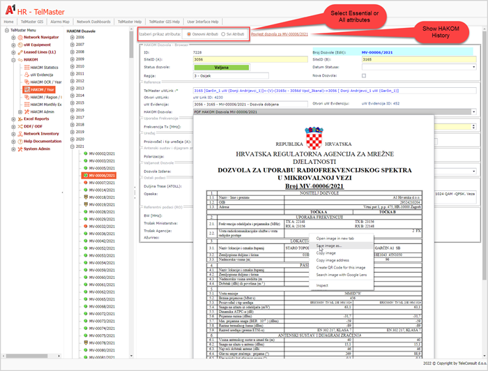 Figure 2: Document viewer of the original HAKOM permit integrated into HAKOM permit browser.
