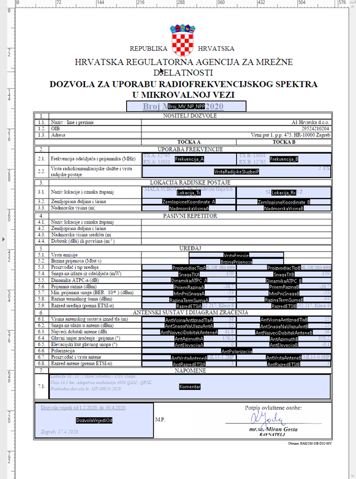 Figure 3: HAKOM permit attribute extraction template.